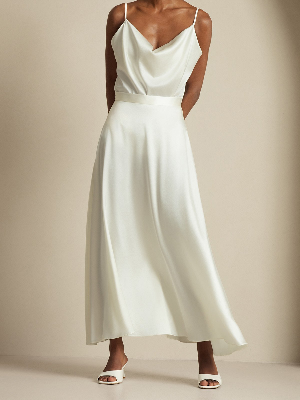 [White] SilkSilky-AU 19Momme Silk Knitted Cowl Neck Women''s Outfit Sets 006,