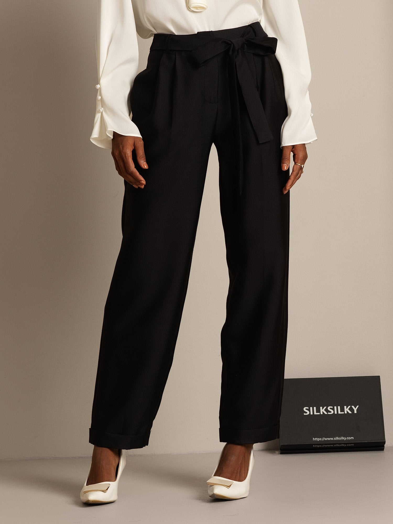 [Black] SilkSilky-AU 32Momme Wool Womens Pants 006,