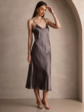 SilkSilky-AU Pure Silk Sleeveless Round Neck Dress DarkKhaki 007