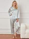 SilkSilky AU Pure Silk Long Sleeve Lapel Women's Pyjamas LightBlue 004