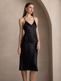 SilkSilky AU Pure Silk Sleeveless V Neck Dress Black 004