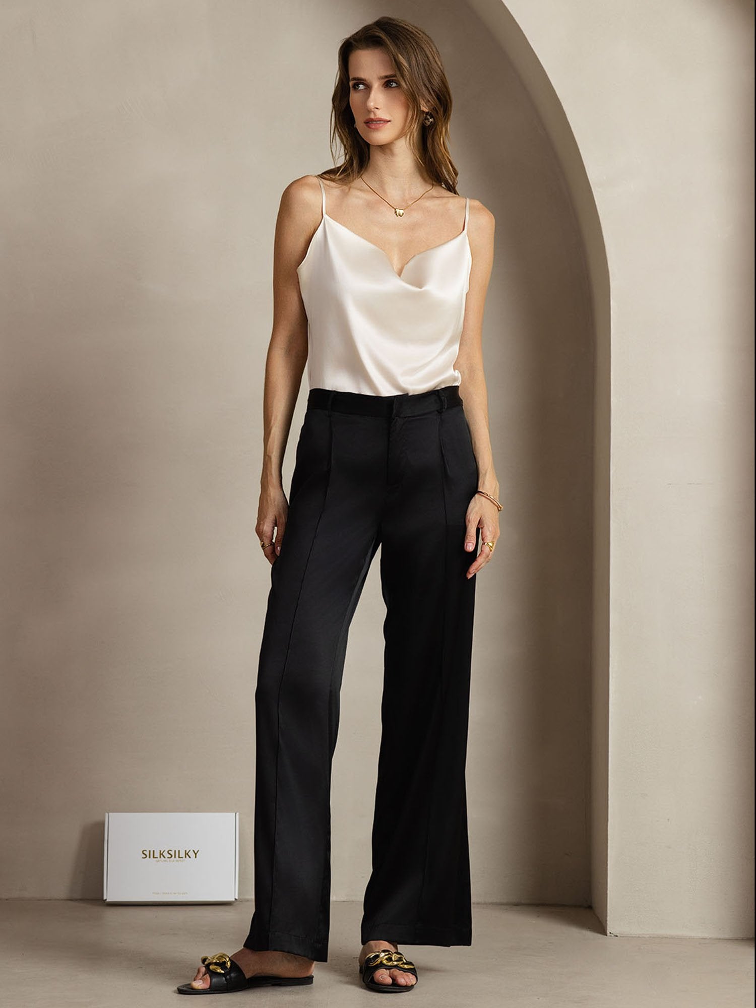 [Black] SilkSilky-AU 19Momme Silk Womens Pants 003