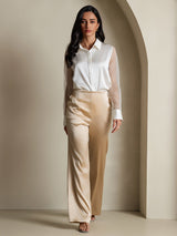 [White] SilkSilky-AU 19Momme Silk Lapel Collar Women's Shirt 006,