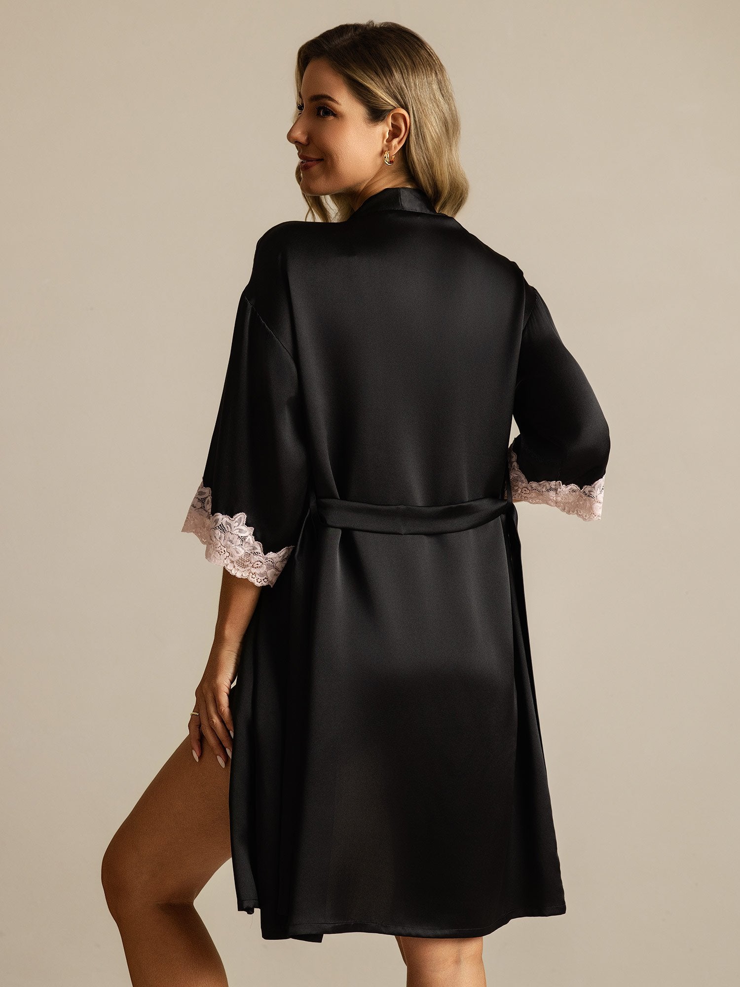 [Black] SilkSilky-AU Pure Silk Womens Robe 002