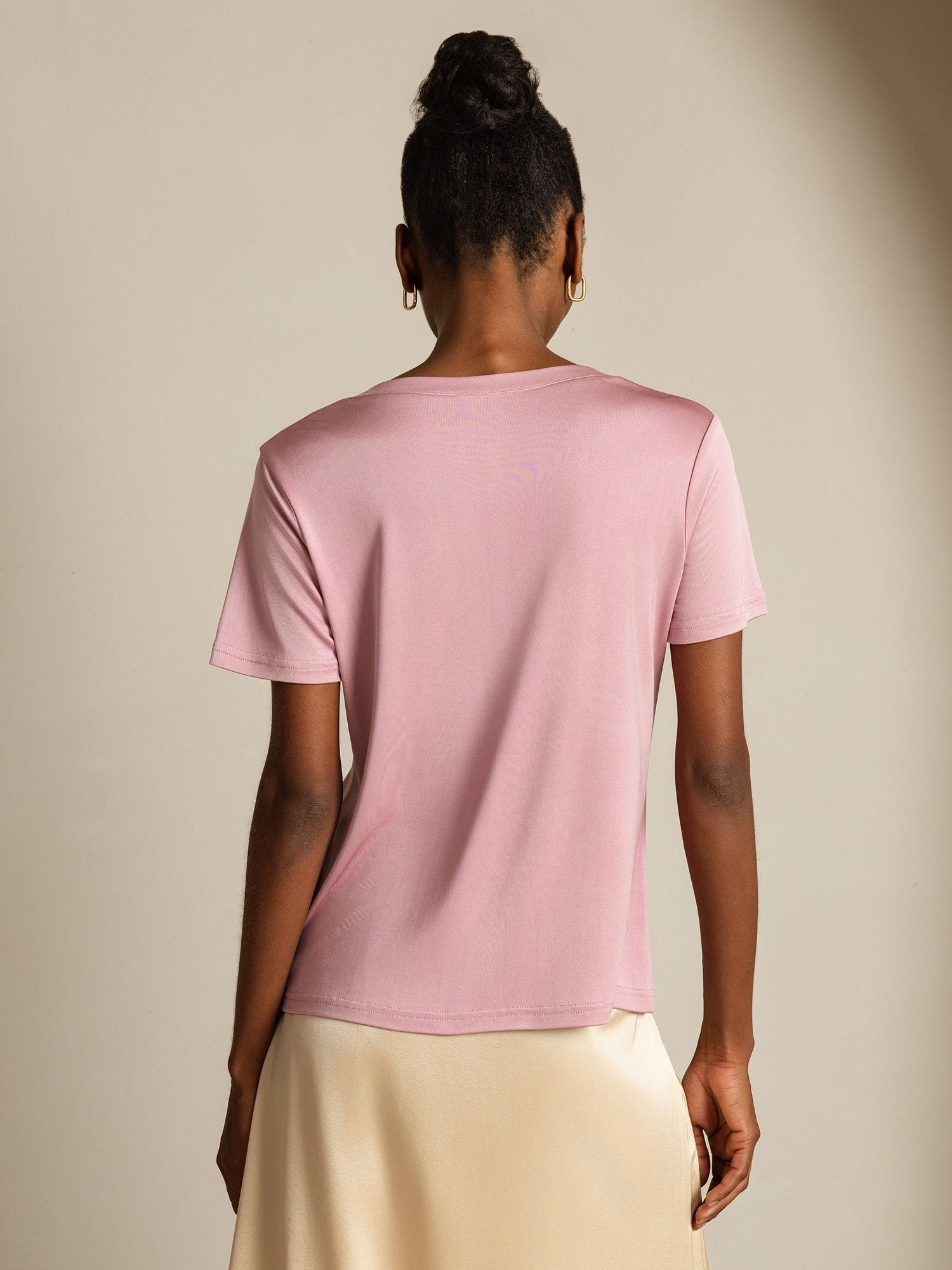 [PaleMauve] SilkSilky-AU Pure Silk V Neck Women's T-Shirt 002