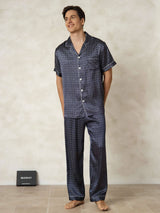 [NavyGinkgo] SilkSilky-AU Pure Silk Lapel Collar Men's Pyjamas 001