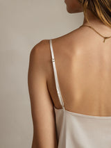 [Light Gray] SilkSilky-AU 19Momme Stretch Silk Charmeuse Spaghetti Strap Cowl Neck Camisole 006
