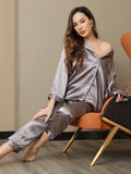 SilkSilky AU Pure Silk Long Sleeve Lapel Women's Pyjamas Gray 009