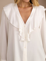 [White] SilkSilky-AU Long Sleeve Deep V Neck Women's Blouse 004