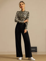 [Leopard] SilkSilky-AU 100% Silk Jersey Long Sleeve Mock Neck Women's T-Shirt 008