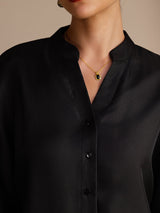 [Black] SilkSilky-AU Long Sleeve Split Women's Blouse 005