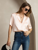 [Pink] SilkSilky-AU Short Sleeve Notch Collar Women's Shirt 005