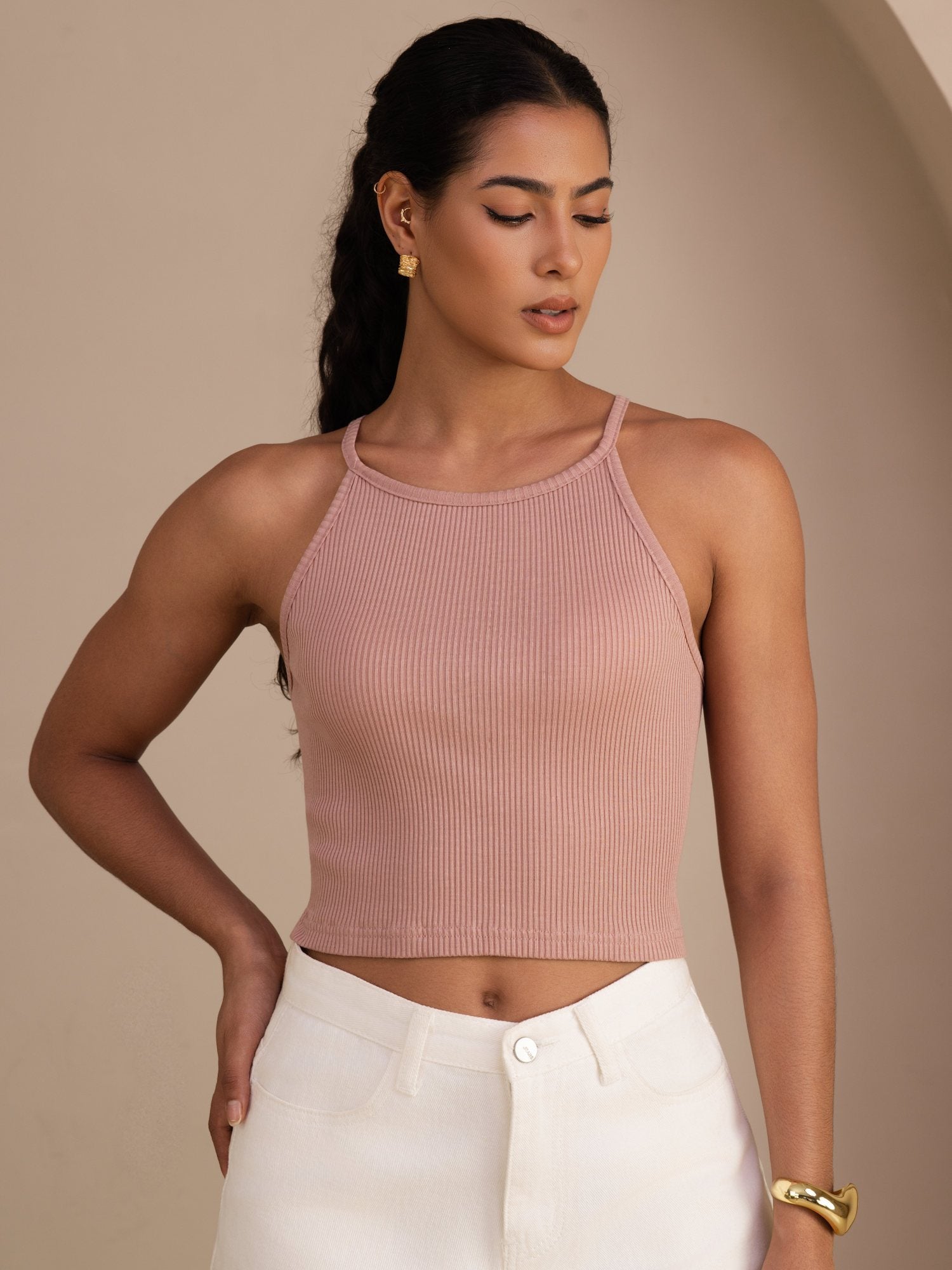 [Pink] SilkSilky-AU Sleeveless Crew Neck Camisole 001