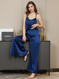 SilkSilky AU Pure Silk Sleeveless V Neck Camisole Set DarkBlue 006