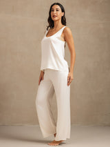 [White] SilkSilky-AU 19Momme Machine-Washable Silk Sleeveless Scoop Neck Women's Pyjamas 003