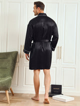 [Black] SilkSilky-AU Pure Silk 3/4 Sleeve Mens Robe 002