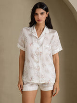 [Cream Floral] SilkSilky-AU Short Sleeve Notch Collar Women's Pyjamas 001