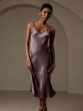 SilkSilky AU Pure Silk Deep V Neck Dress PurpleGray 006