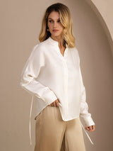 [White] SilkSilky-AU Long Sleeve Split Women's Blouse 003
