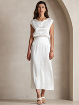 [White] SilkSilky-AU 19Momme Stretch Silk Charmeuse Skirt 005