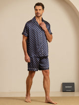 [Navy Chain] SilkSilky-AU Short Sleeve Notch Collar Men's Pyjamas 007