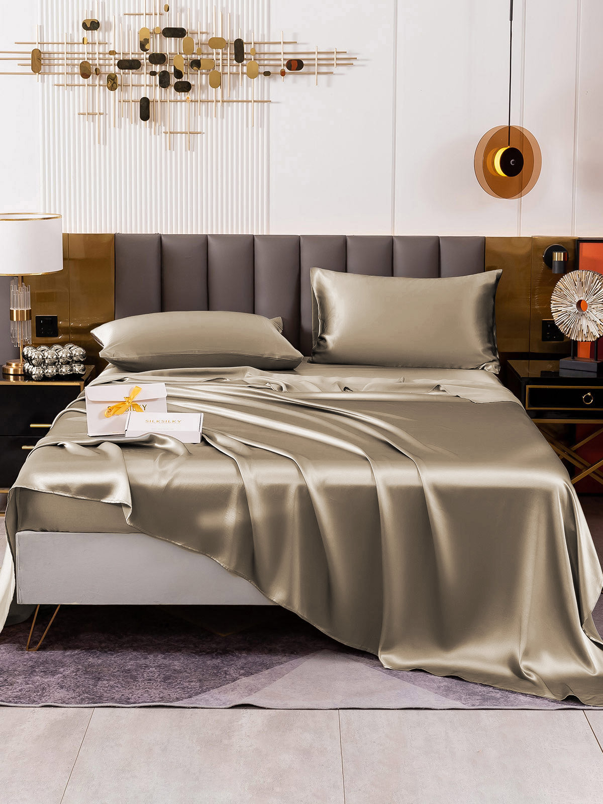 [Khaki] SilkSilky-AU 19Momme Pure Silk Bedding Set 005
