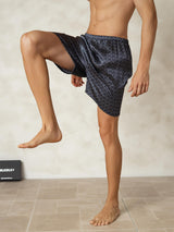 [Navy Ginkgo] SilkSilky-AU Men's Sleep Shorts 004