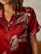 [Dark Red] SilkSilky-AU Short Sleeve Lapel Collar Women's Pyjamas 004