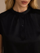 [Black] SilkSilky-AU Short Sleeve Split Women's Blouse 004