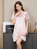 SilkSilky AU Pure Silk Short Sleeve Round Neck Nightgown Pink 003