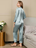 SilkSilky-AU Pure Silk Long Sleeve Lapel Women's Pyjamas LightBlue 002