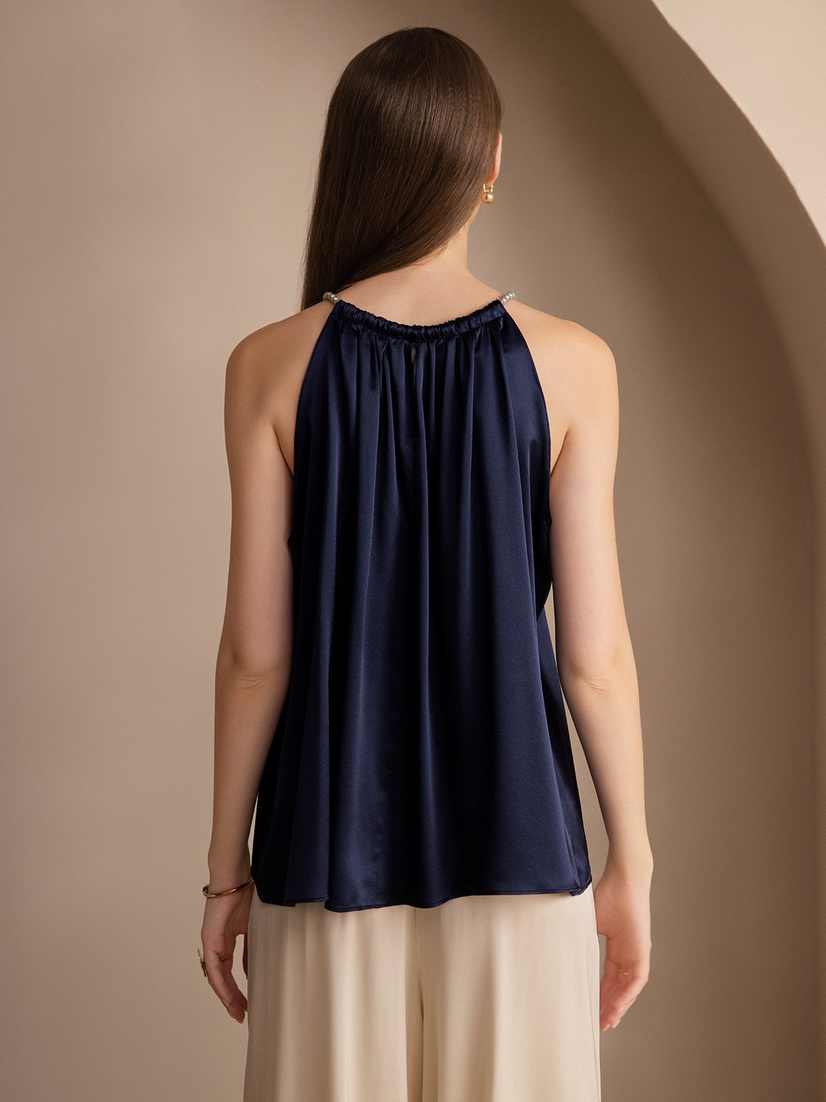 SilkSilky-AU 19Momme Silk Sleeveless Round Neck Camisole DarkBlue 002