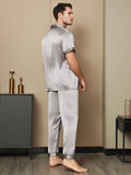 Piping Trim Men‘s Pure Silk Pajama Set 2Pcs