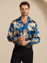 [Navy Dragon] SilkSilky-AU Long Sleeve Lapel Collar Men's Shirt 005