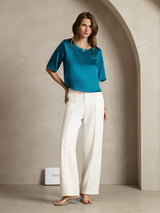 [Teal] SilkSilky-AU Half Sleeve Scoop Neck Women's T-Shirt 005