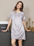 SilkSilky AU Pure Silk Short Sleeve Round Neck Nightgown LightGray 003