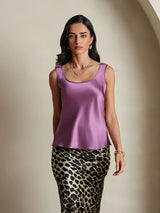 [Deep Purple] SilkSilky-AU 19Momme Stretch Silk Charmeuse Sleeveless Scoop Neck Camisole 004