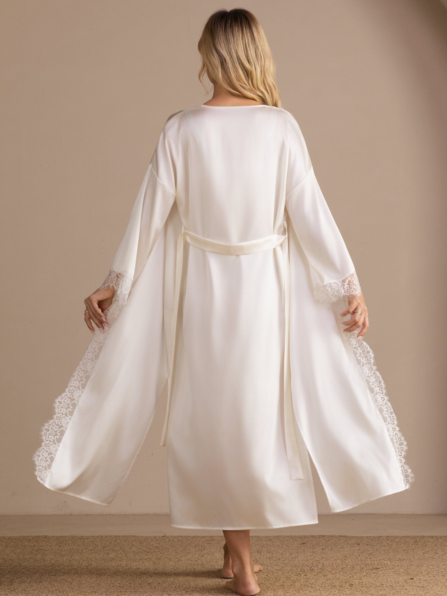[White] SilkSilky-AU 3/4 Sleeve Womens Robe 002