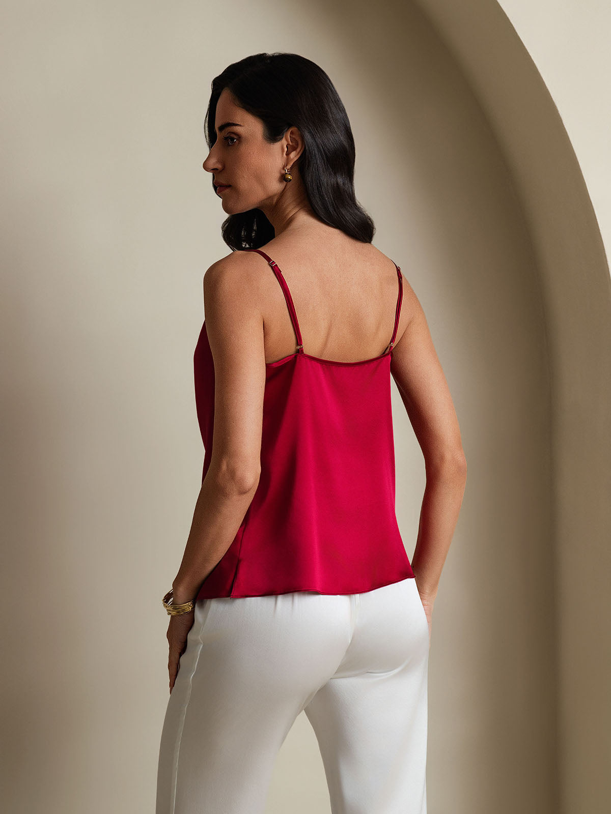[Wine] SilkSilky-AU Spaghetti Strap Cowl Neck Camisole 002