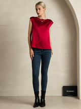 [Wine] SilkSilky-AU Cap Sleeve Round Neck Women's T-Shirt 007