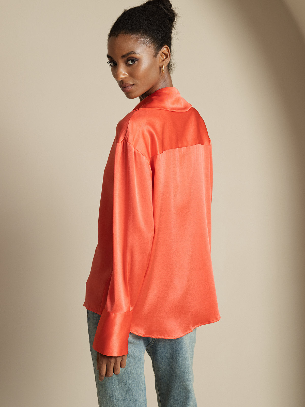 [Imperial Red] SilkSilky-AU 19Momme Silk Notch Collar Women's Shirt 002