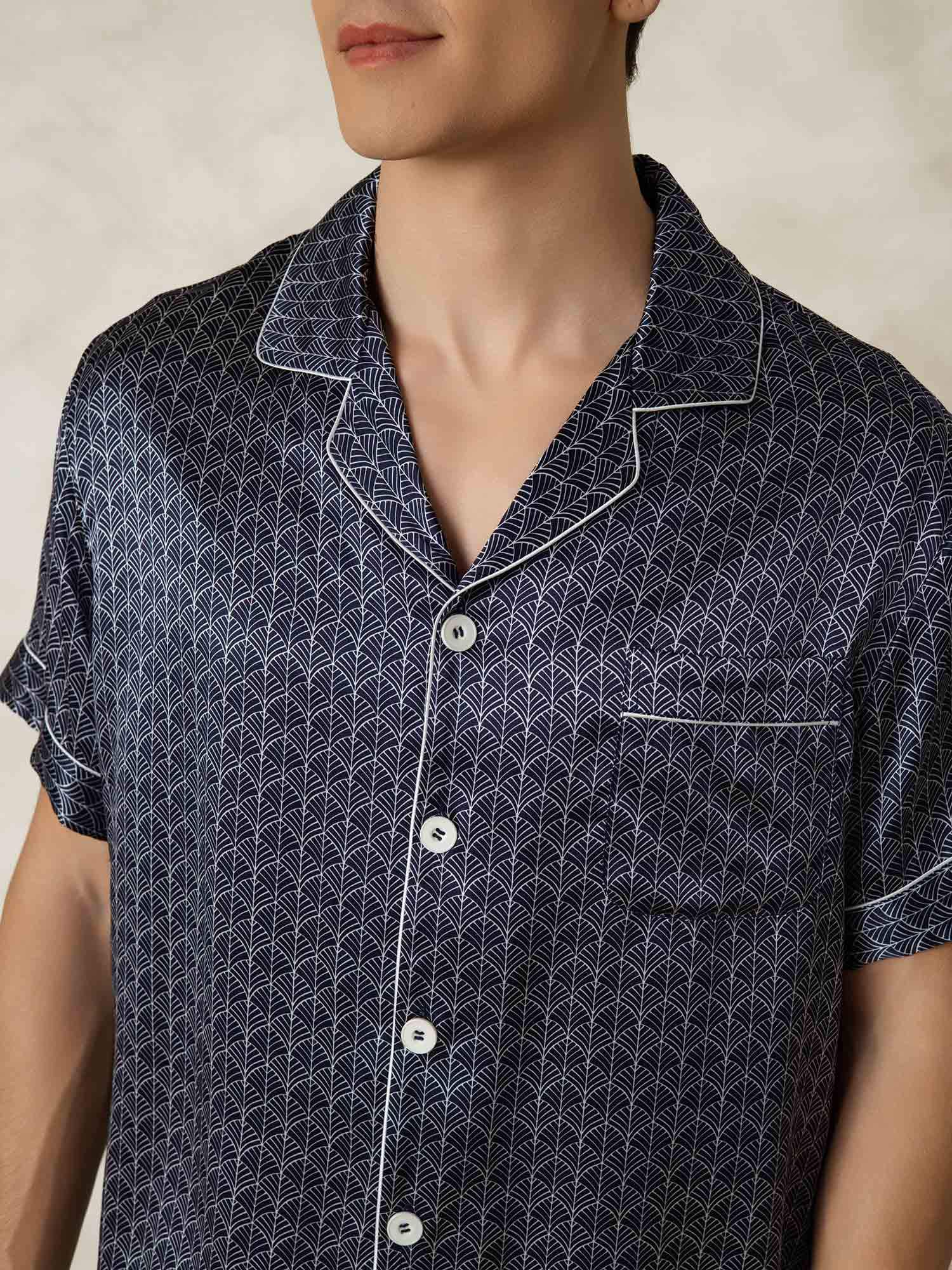 [NavyGinkgo] SilkSilky-AU Pure Silk Lapel Collar Men's Pyjamas 007