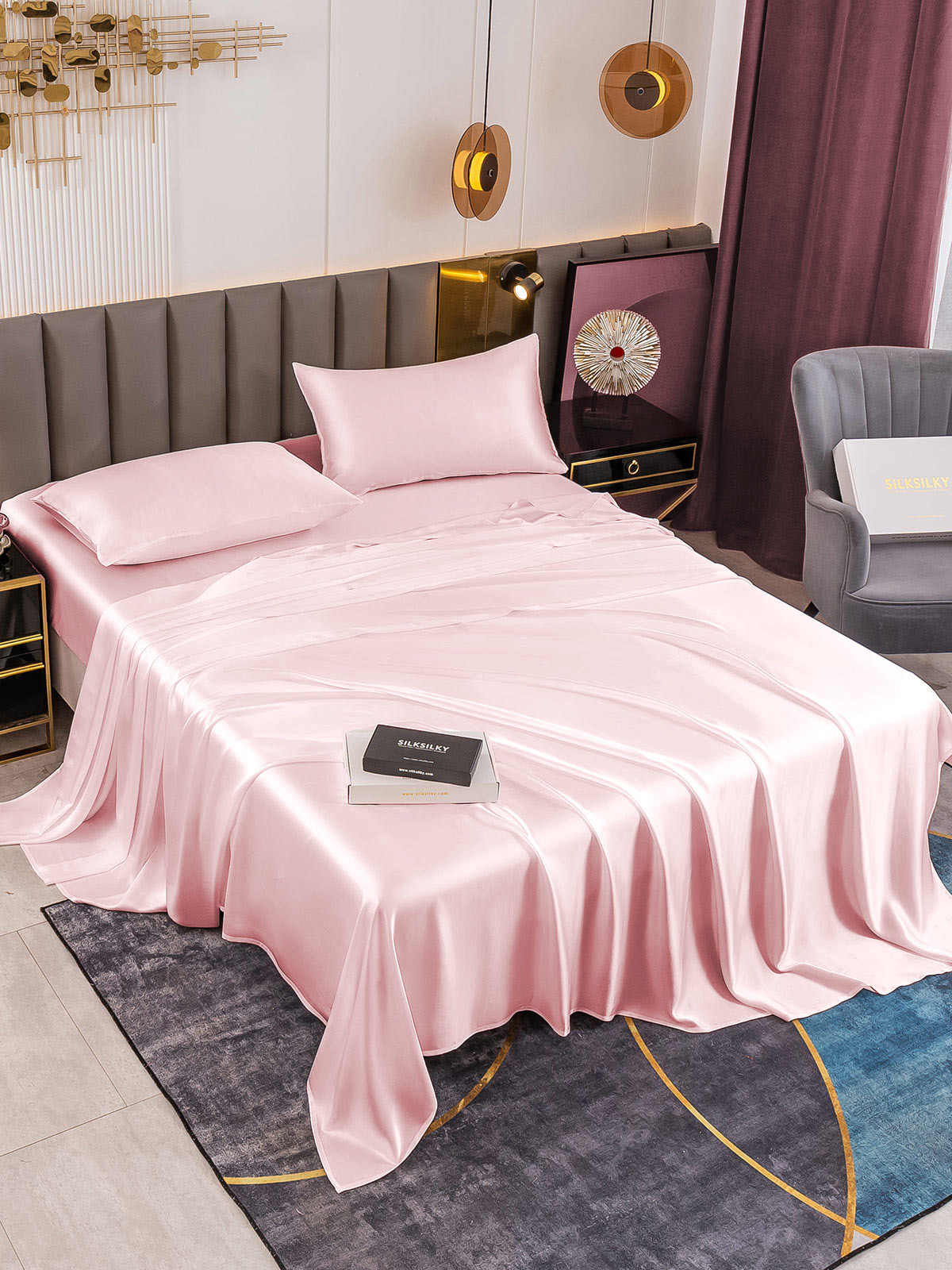 [Pink] SilkSilky-AU 19Momme Pure Silk Bedding Set 001