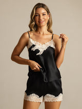 [Black] SilkSilky-AU Spaghetti Strap V Neck Camisole Set 003
