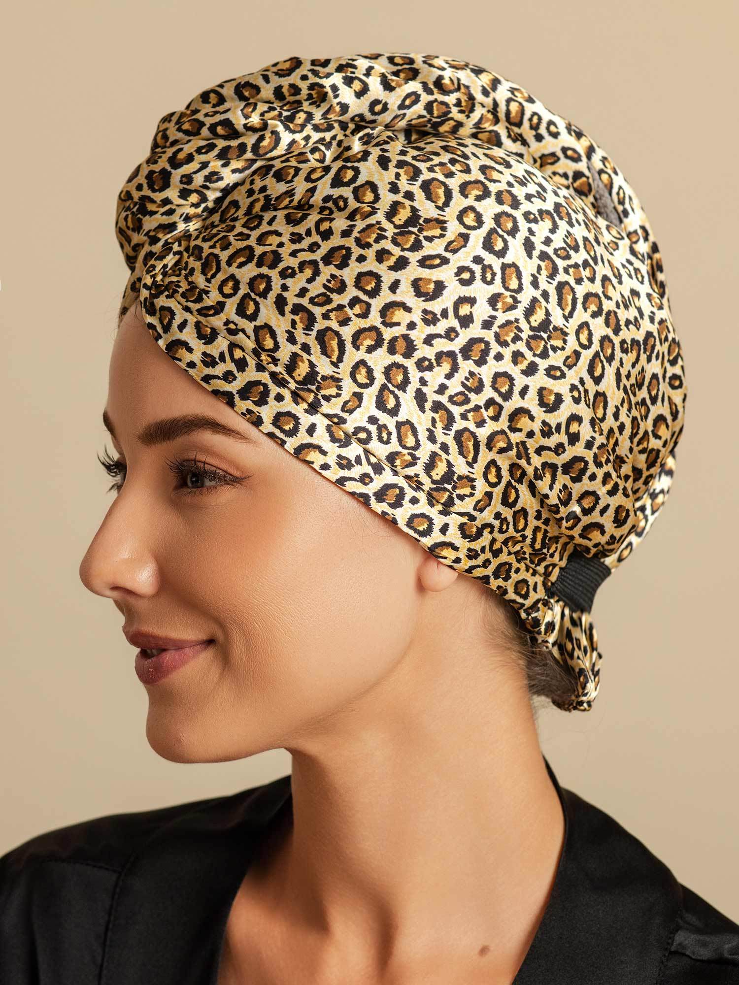 [Leopard] SilkSilky-AU Pure Silk Wrap Hair Towel Wrap 005,