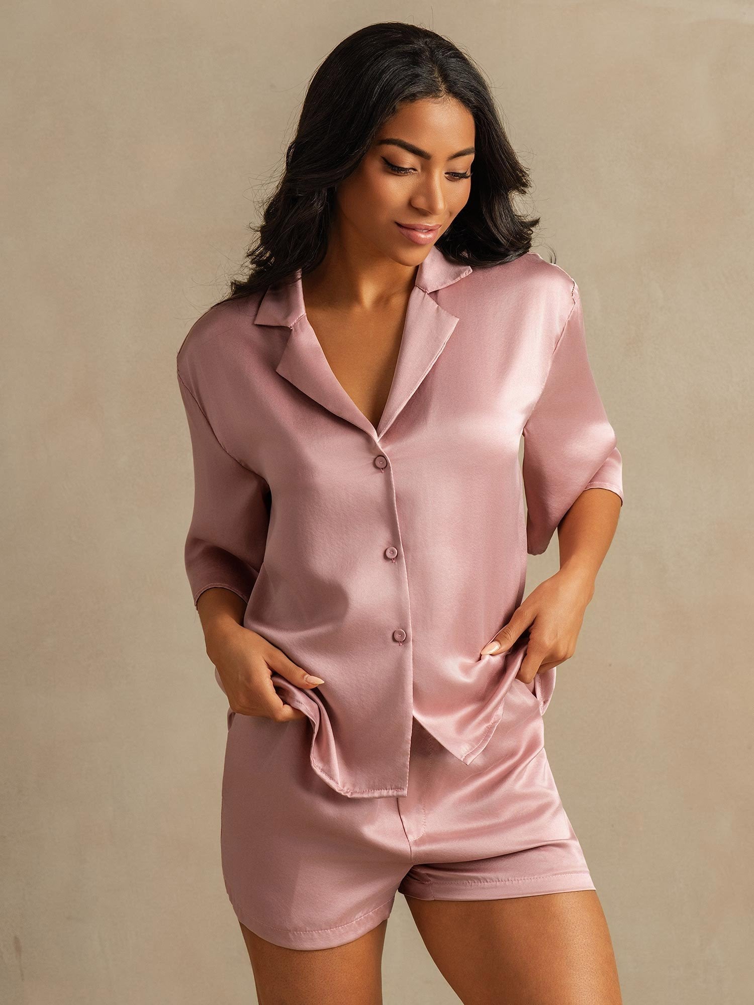 [Peach Skin] SilkSilky-AU 19Momme Pure Silk Collar Women's Pyjamas 003,