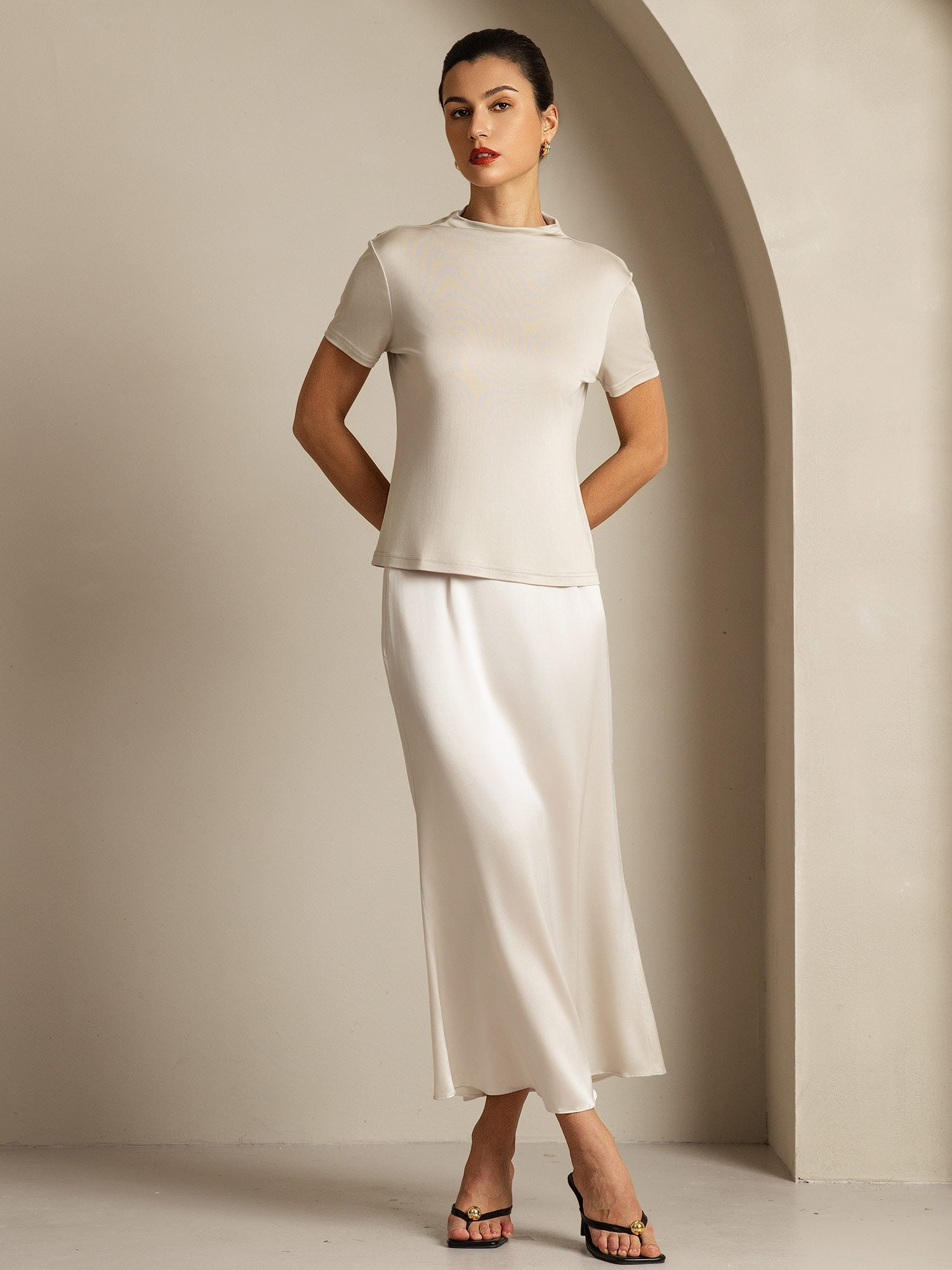 [Gray] SilkSilky-AU Pure Silk Collar Women's T-Shirt 007