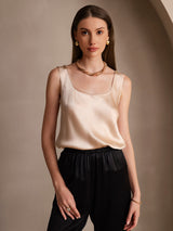 [Champagne] SilkSilky-AU 19Momme Stretch Silk Charmeuse Sleeveless Scoop Neck Camisole 001