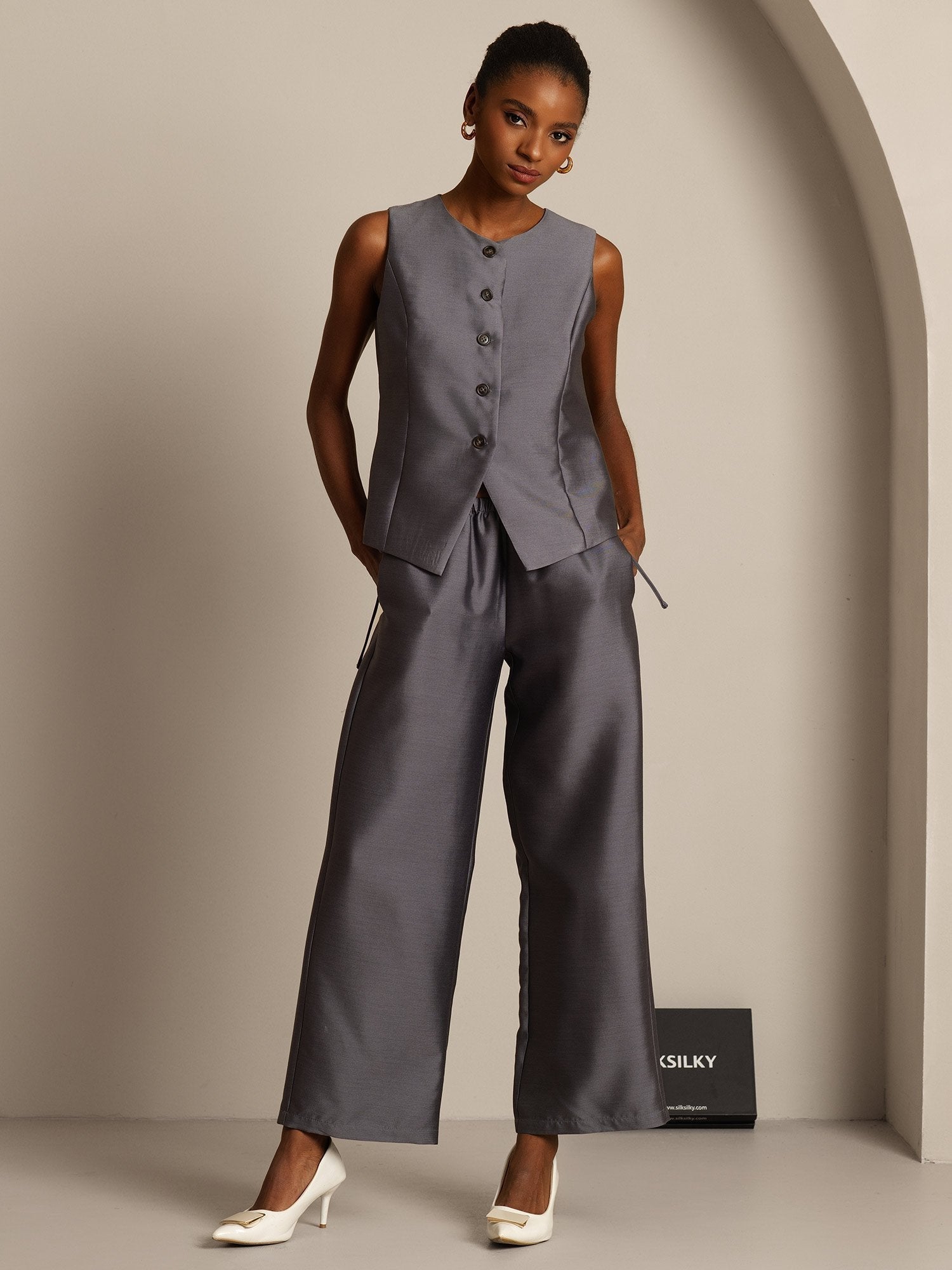 [Gray] SilkSilky-AU 32Momme Wool Womens Vest 006,