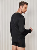 SilkSilky AU Silk Knitted Long Sleeve Round Neck Men's T Shirt Black 002